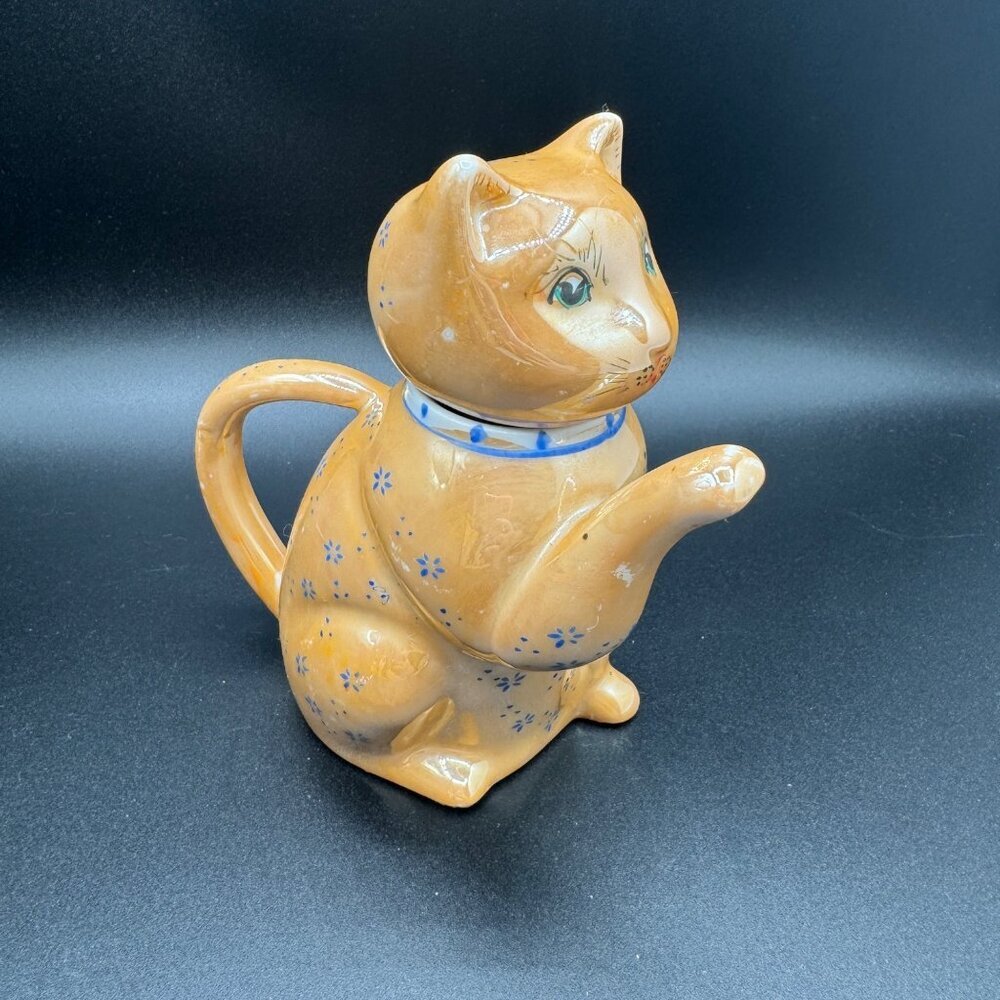 Vintage 1950s Lusterware lucky Orange Cat Teapot